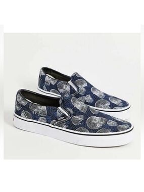 Vans Classic Slip-Ons (Wireframe Skulls) - 6.5